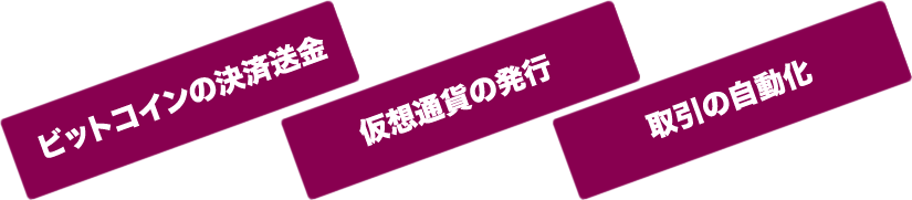 ビットコインの決済送金、仮想通貨の発行、取引の自動化